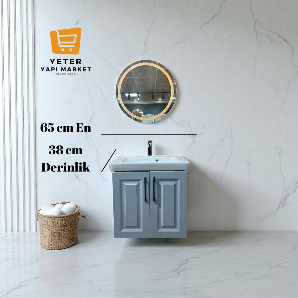 KÜL GRİ HİLTON LAVABO TAKIMI 65X38 LED AYNA DAHİL ÜRÜN TAKIM SETİ ✯