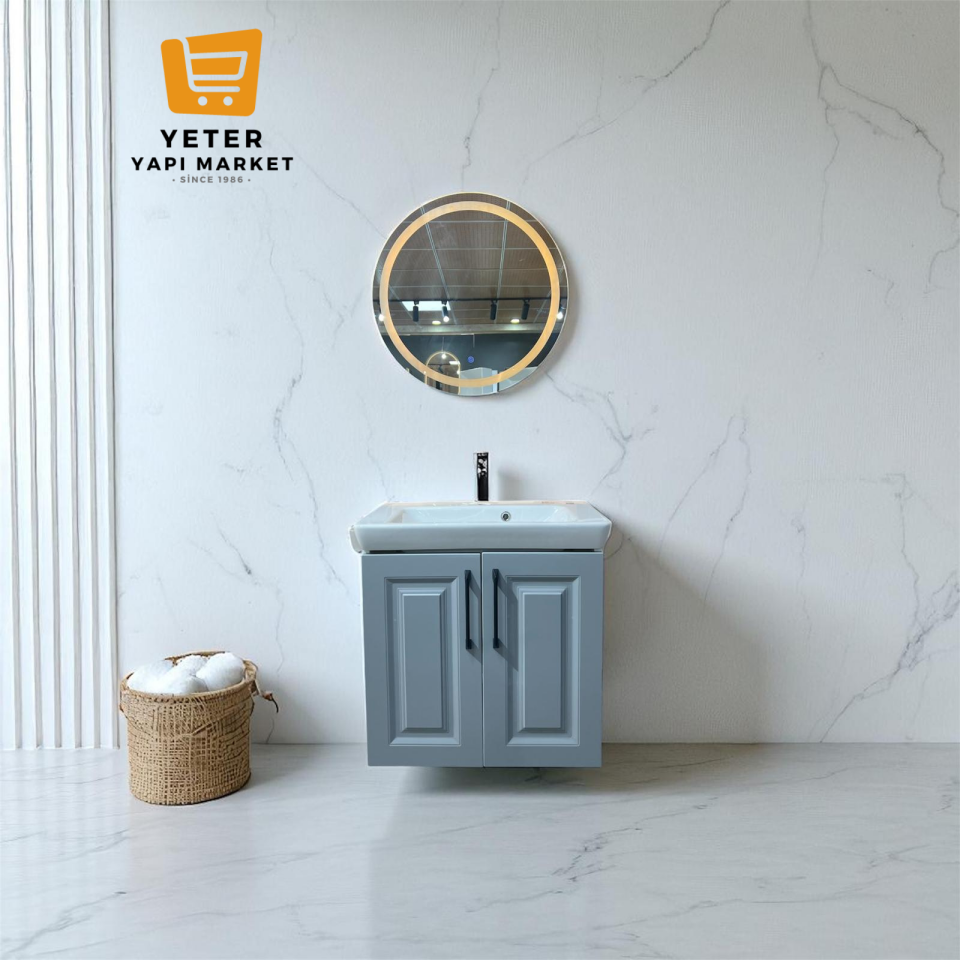 KÜL GRİ HİLTON LAVABO TAKIMI 65X38 LED AYNA DAHİL ÜRÜN TAKIM SETİ ✯