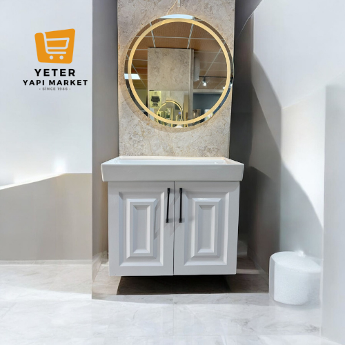CeraStyle Sharp Serisi Hilton Lavabo Takımı 80x48 Kumlu Led Ayna