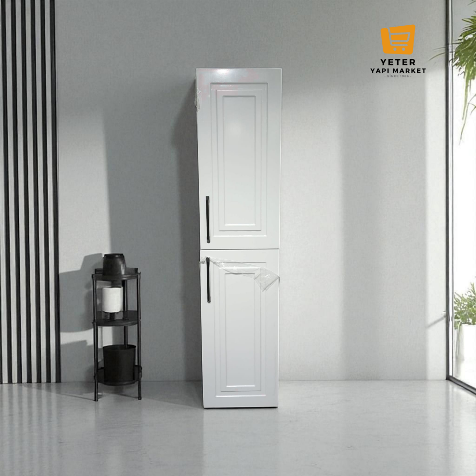 YETER Gerçek Membran 150x35 Banyo Boy Dolabı Beyaz İki Kapaklı