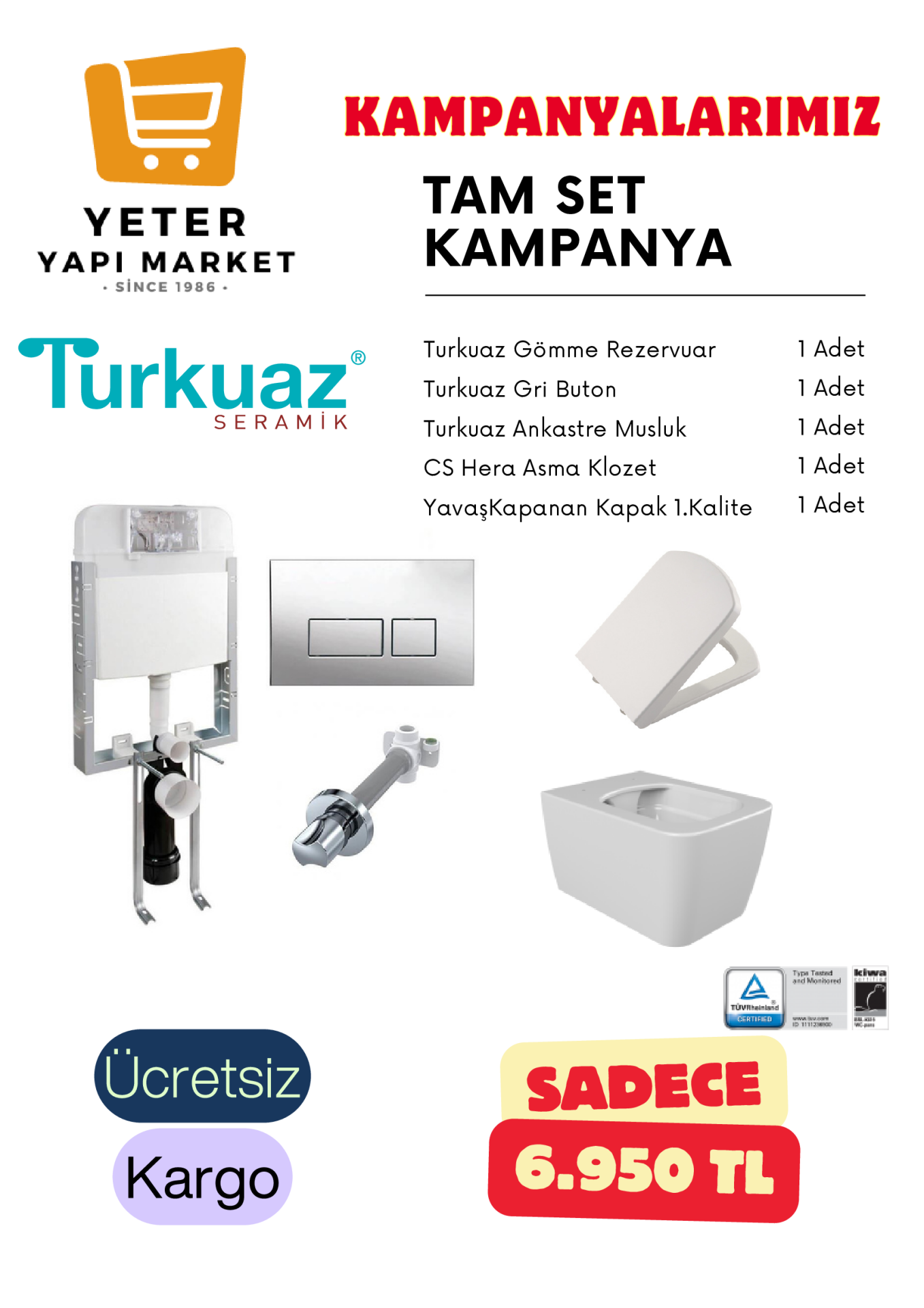 Turkuaz Hera Rimless Full Set Asma Klozet