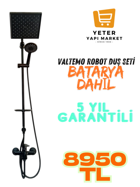 Valtemo Robot Duş Seti Batarya Dahil Siyah