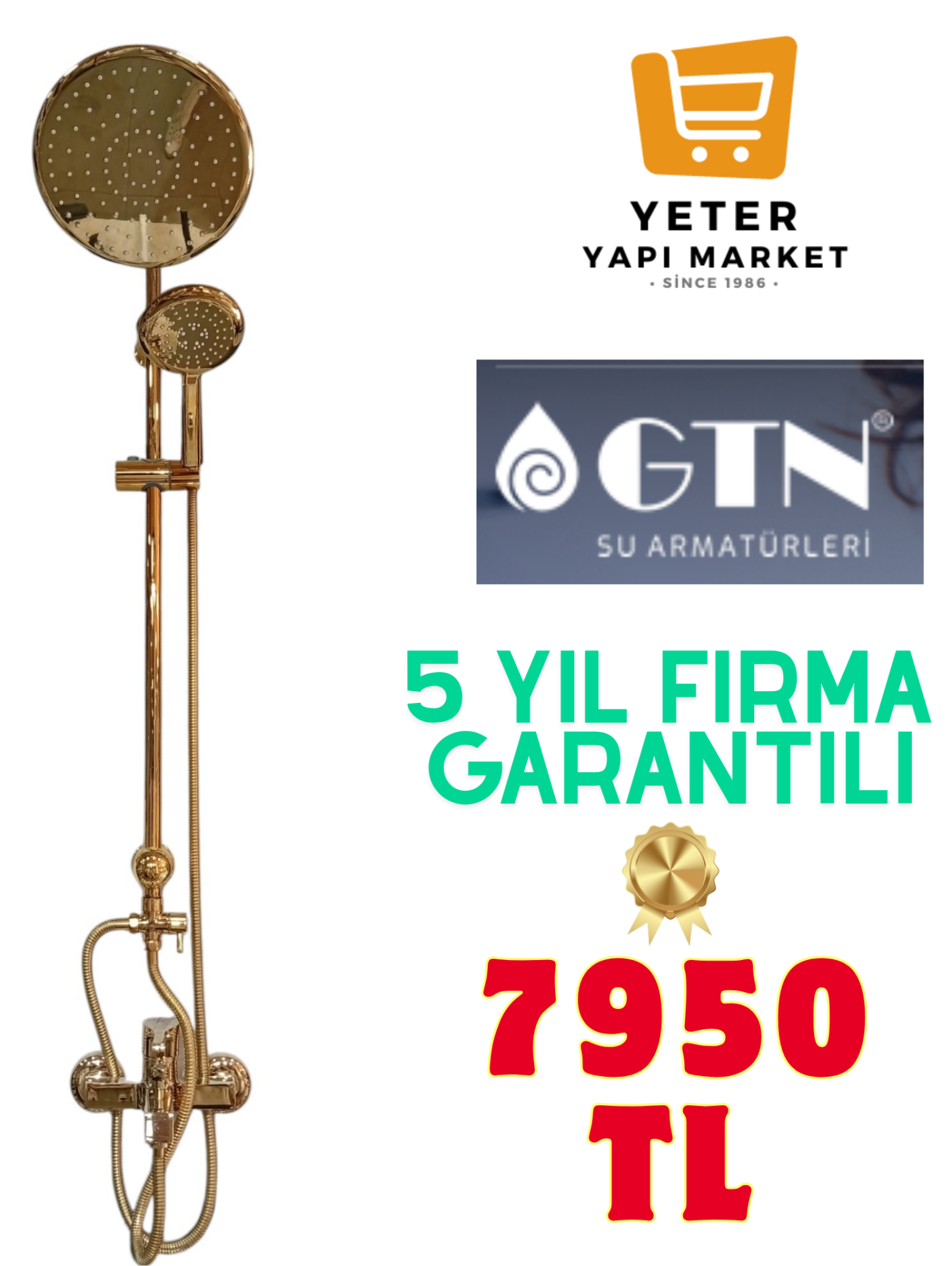 GTN Robot Duş Seti Bataryalı Tam Takım Gold Renk