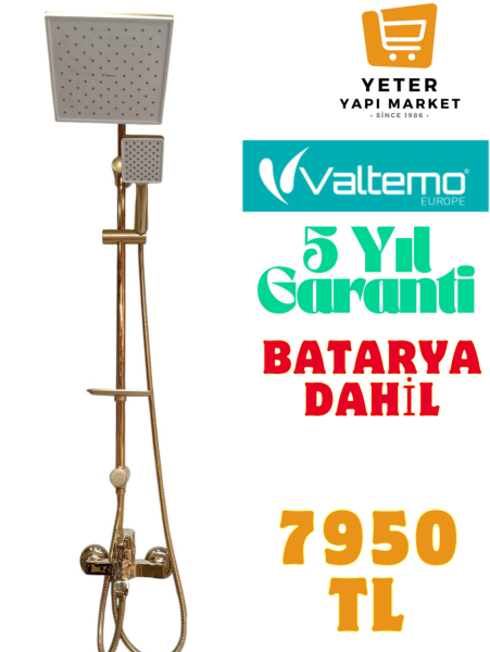 Valtemo Robot Duş Seti Batarya Dahil Gold Renk