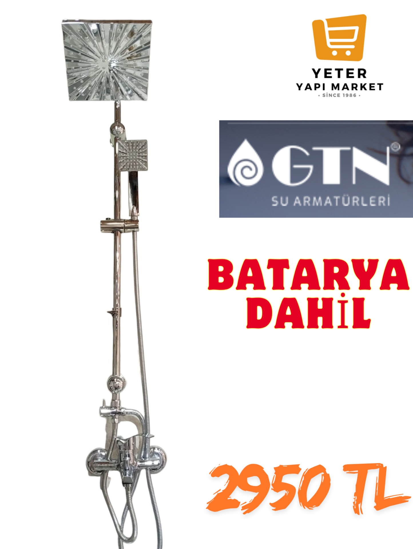 GTN Robot Duş Seti Batarya Dahil Krom Renk