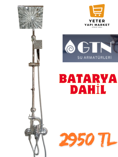 GTN Robot Duş Seti Batarya Dahil Krom Renk