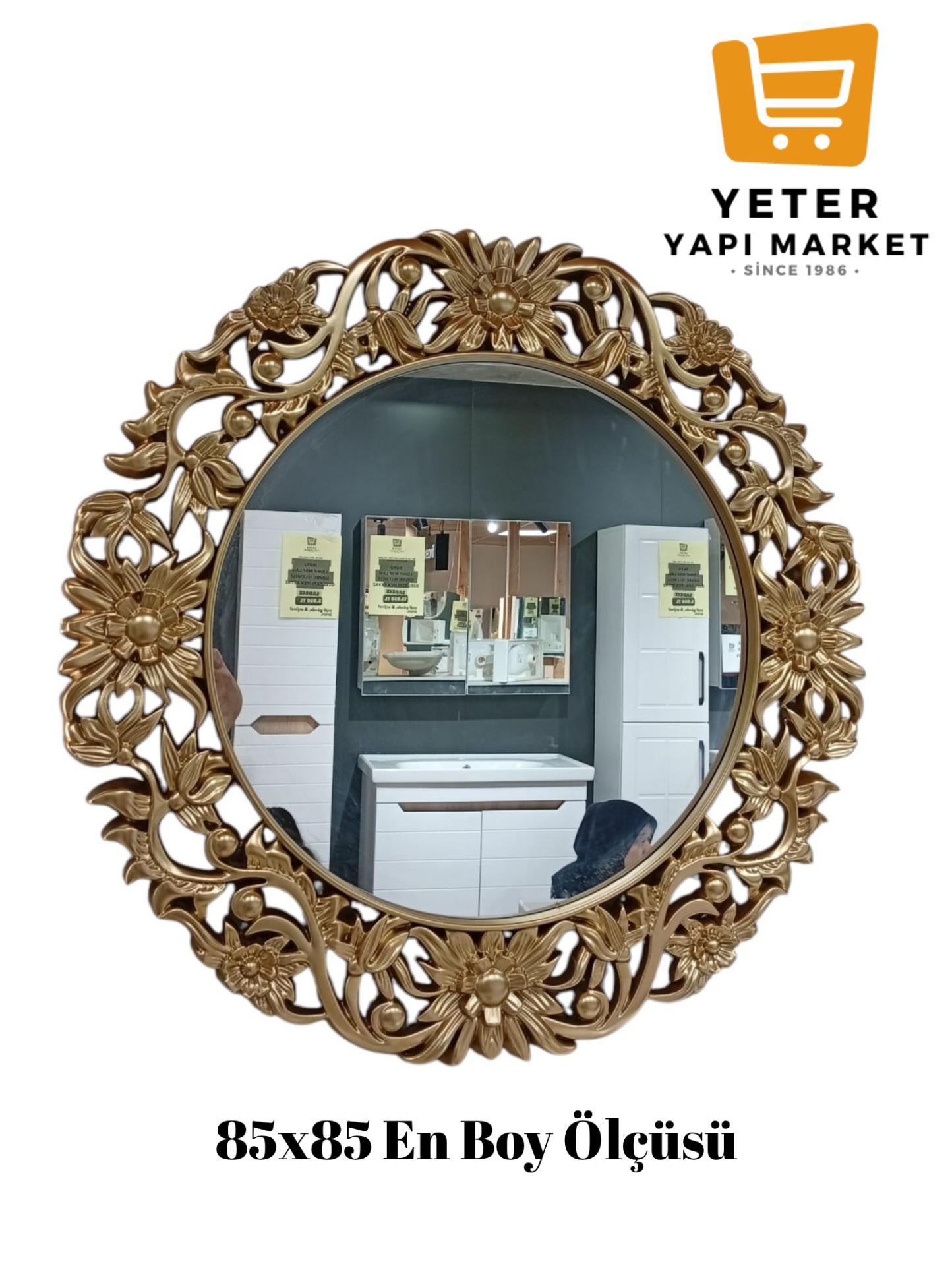 85x85 Gold Çerçeve Yuvarlak Ayna