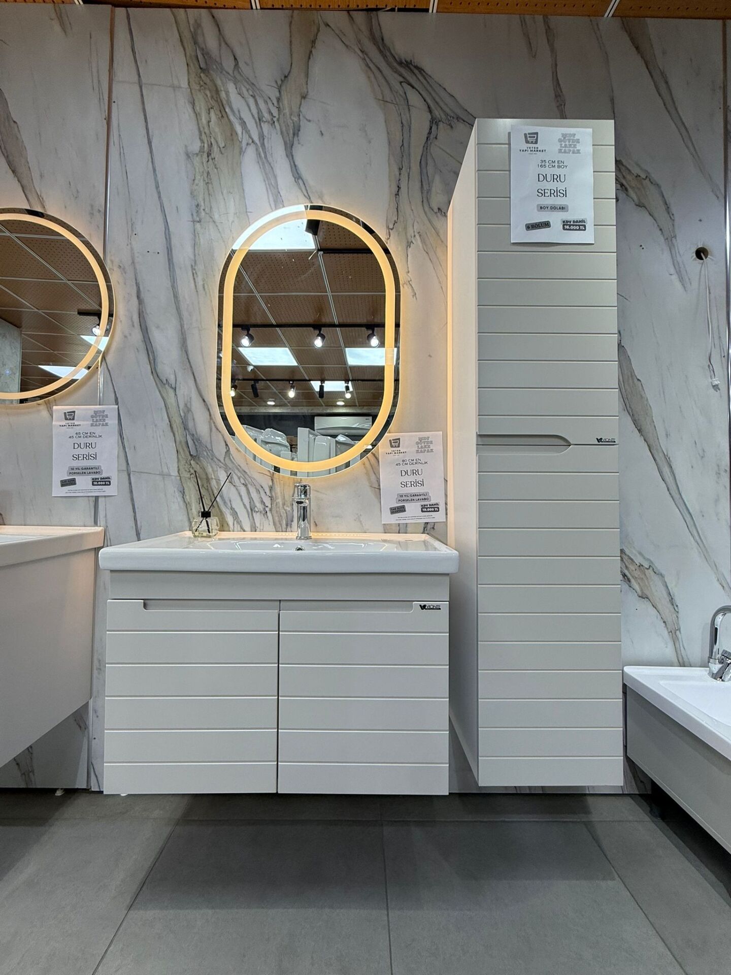 Duru Serisi Hilton Lavabo Takımı 80 Cm Led Ayna ve Boy Dolabı Dahil