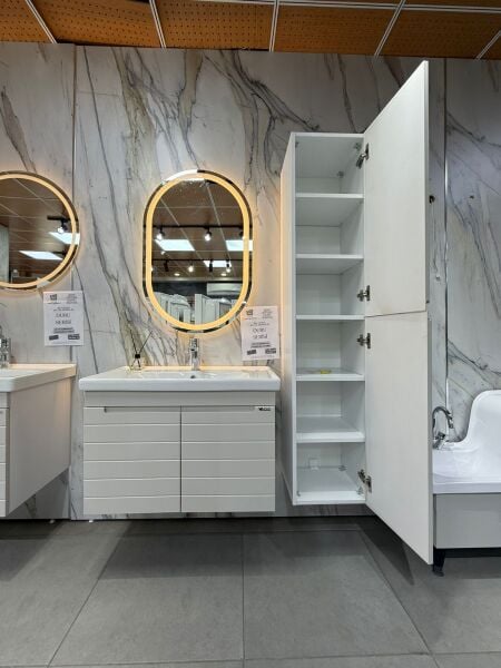 Duru Serisi Hilton Lavabo Takımı 80 Cm Led Ayna ve Boy Dolabı Dahil