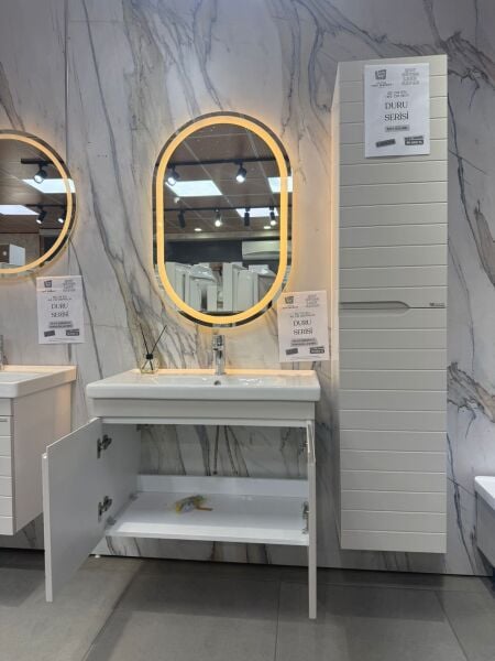 Duru Serisi Hilton Lavabo Takımı 80 Cm Led Ayna ve Boy Dolabı Dahil
